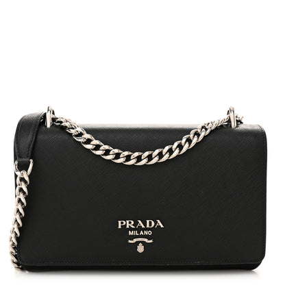 Prada Saffiano Tessuto Nylon Chain Shoulder Bag Black 1 of 13