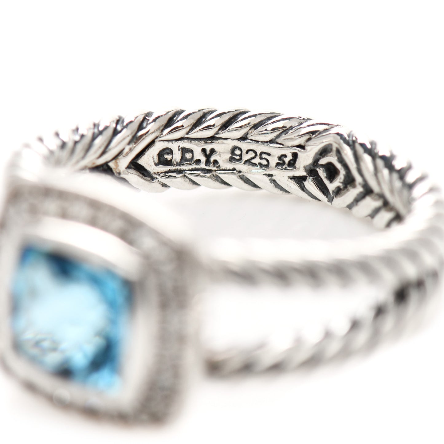 Sterling Silver Diamond Blue Topaz 7mm Petite Albion Ring 53 6.25