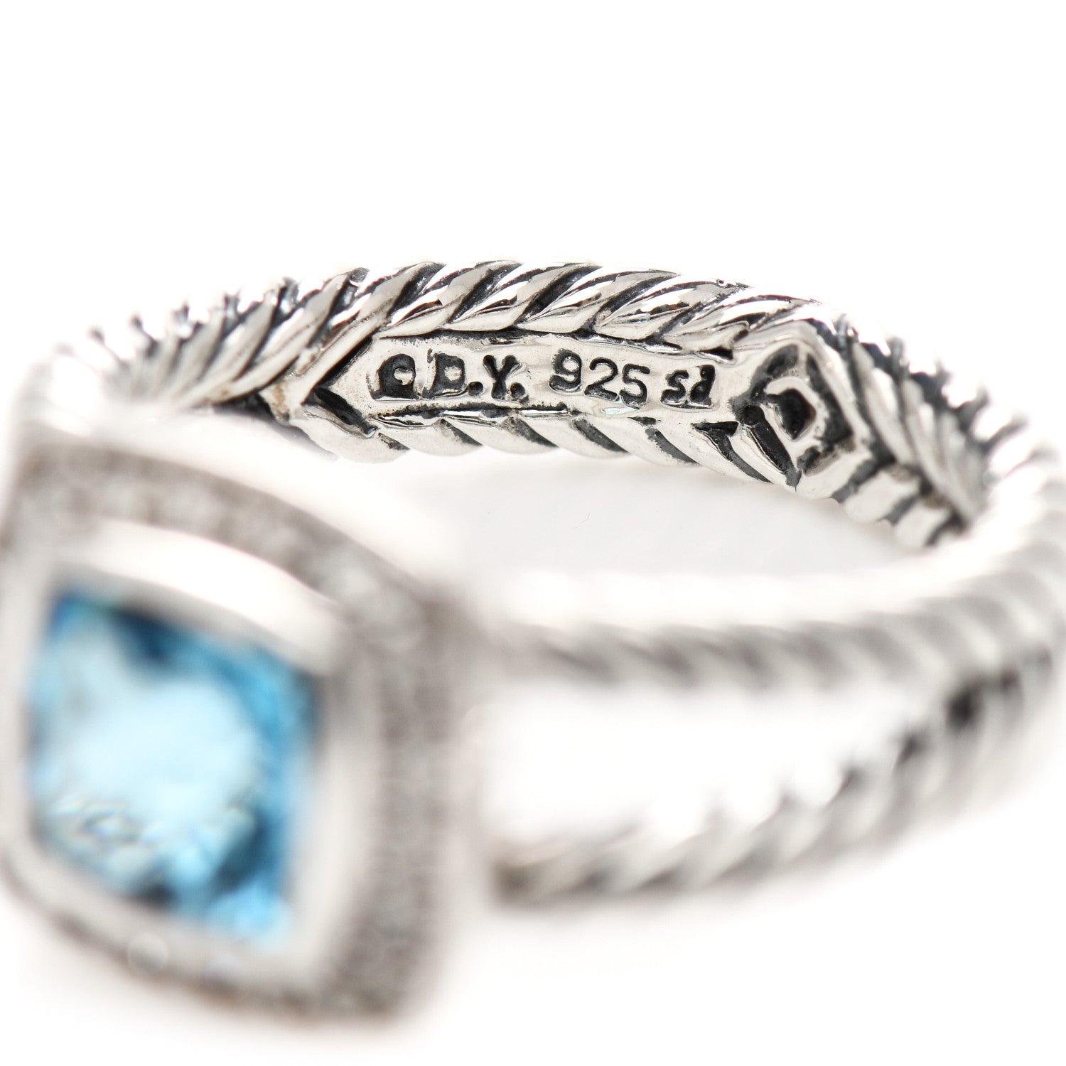 David Yurman Sterling Silver Diamond Blue Topaz 7mm Petite Albion Ring 53 6.25 4 of 4