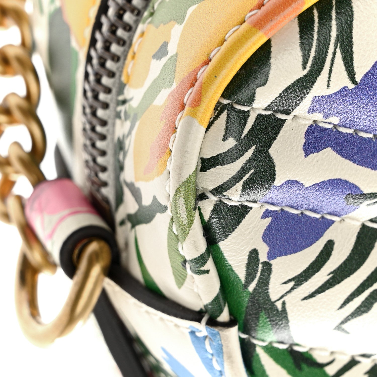 Gucci X KEN SCOTT Calfskin Matelasse Floral Print Small GG Marmont Chain Shoulder Bag Ivory Pink 16 of 17