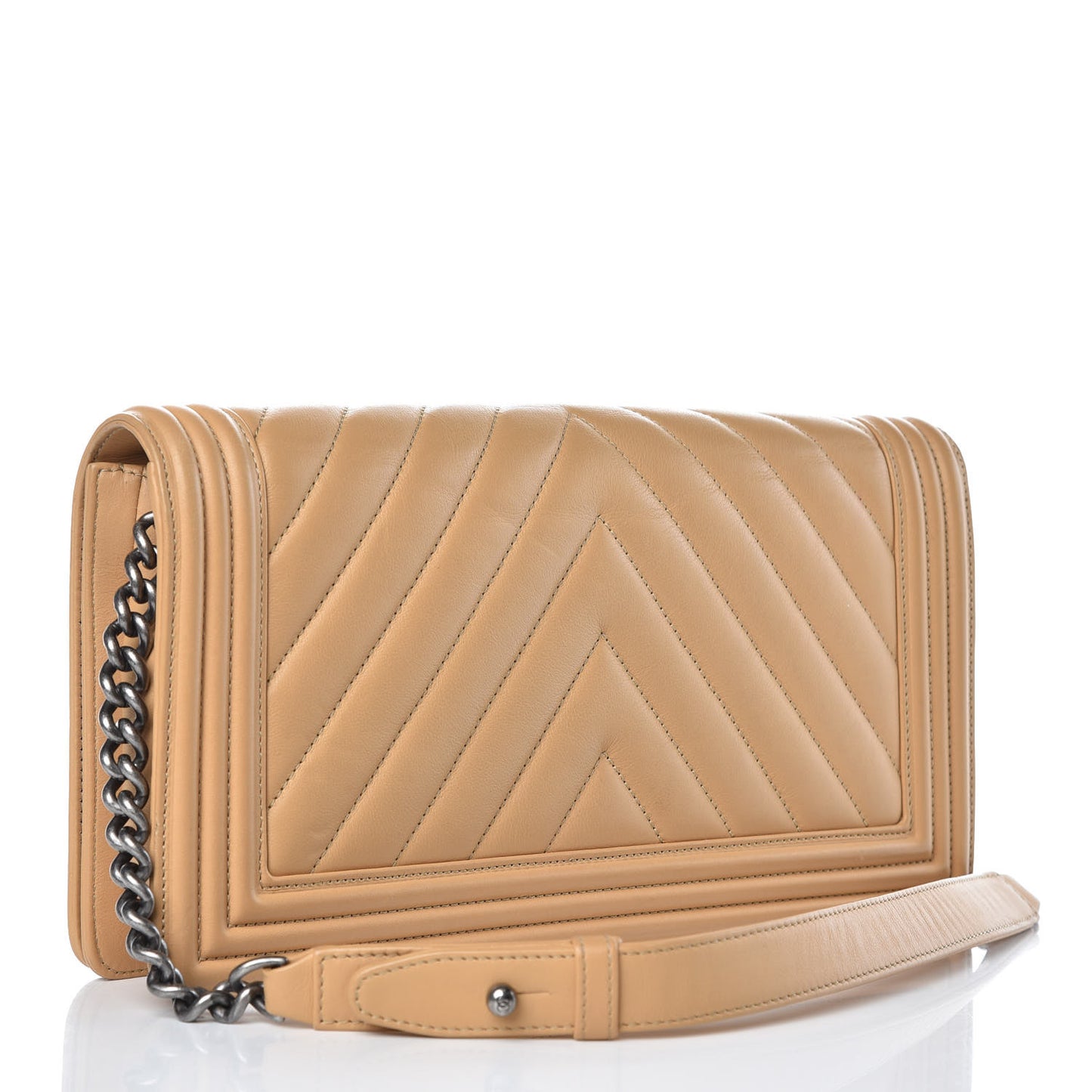 Calfskin Chevron Quilted Boy Convertible Clutch Flap Beige