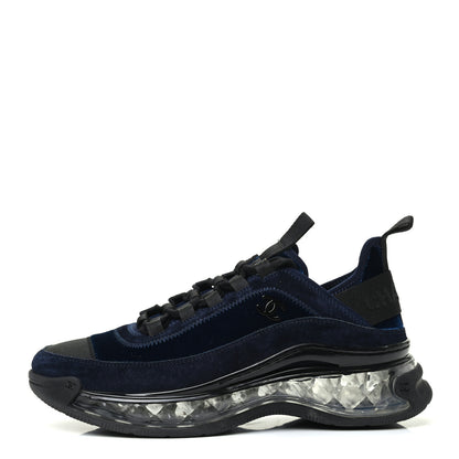 Chanel Suede Calfskin Velvet Grosgrain CC Sneakers 37 Navy Blue Black 1 of 9