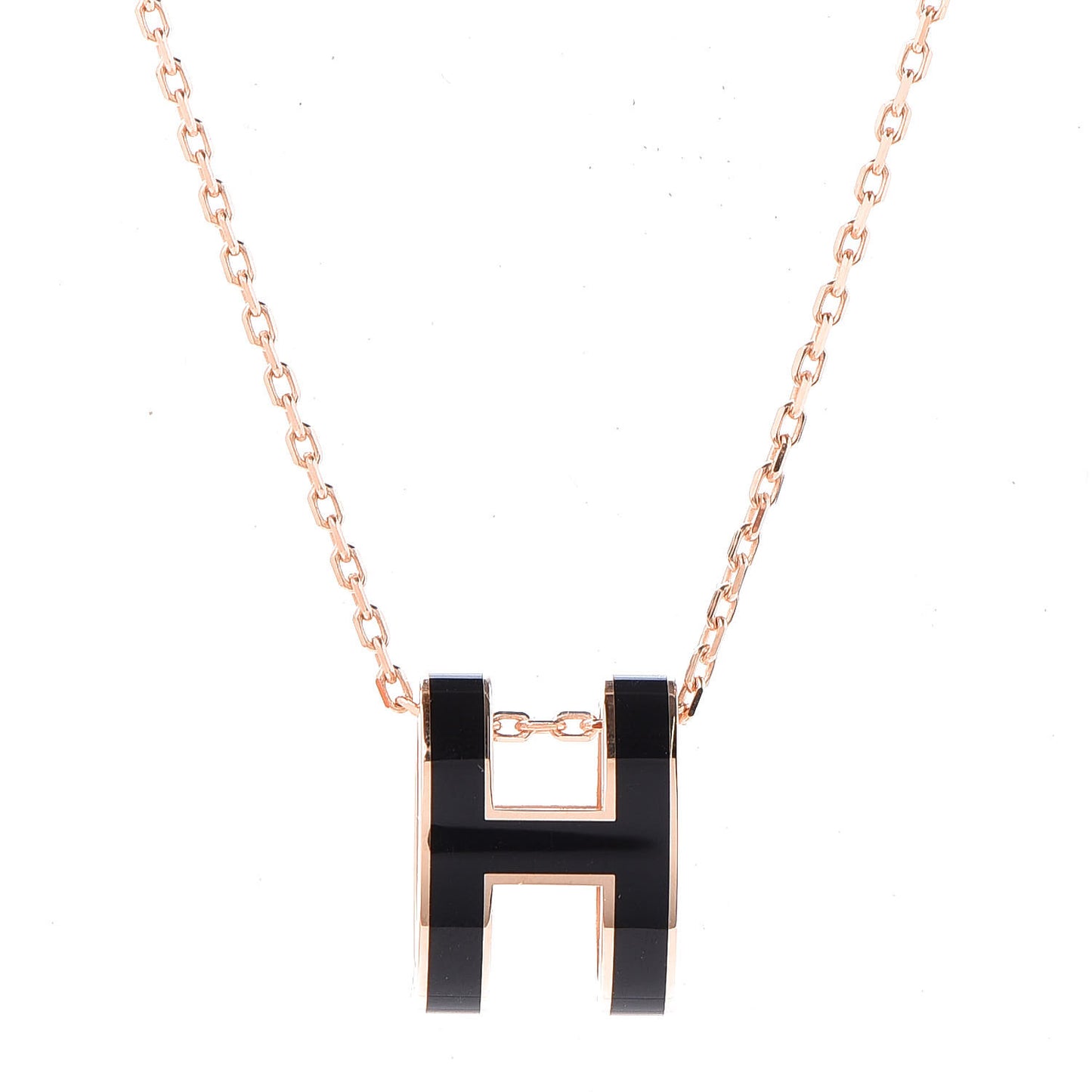 Lacquered Rose Gold Pop H Pendant Necklace Black
