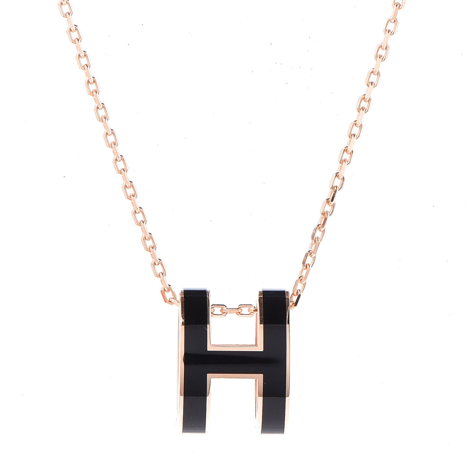 Hermes Lacquered Rose Gold Pop H Pendant Necklace Black 4 of 8