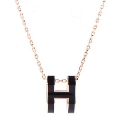Hermes Lacquered Rose Gold Pop H Pendant Necklace Black 4 of 8