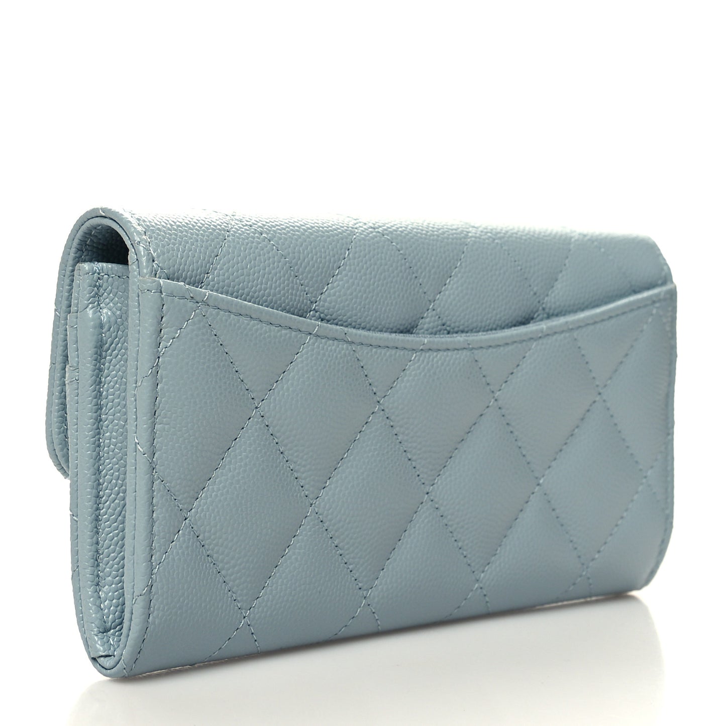 Caviar Quilted Medium Gusset Flap Wallet Light Blue