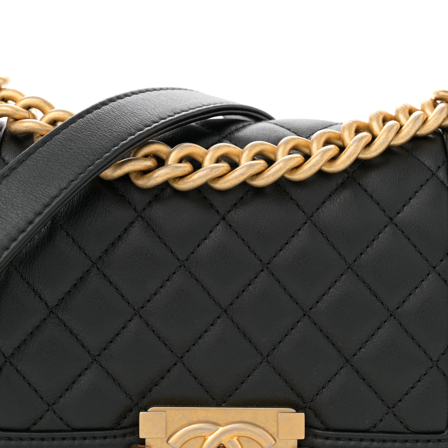 Lambskin Quilted Small Boy Flap Black