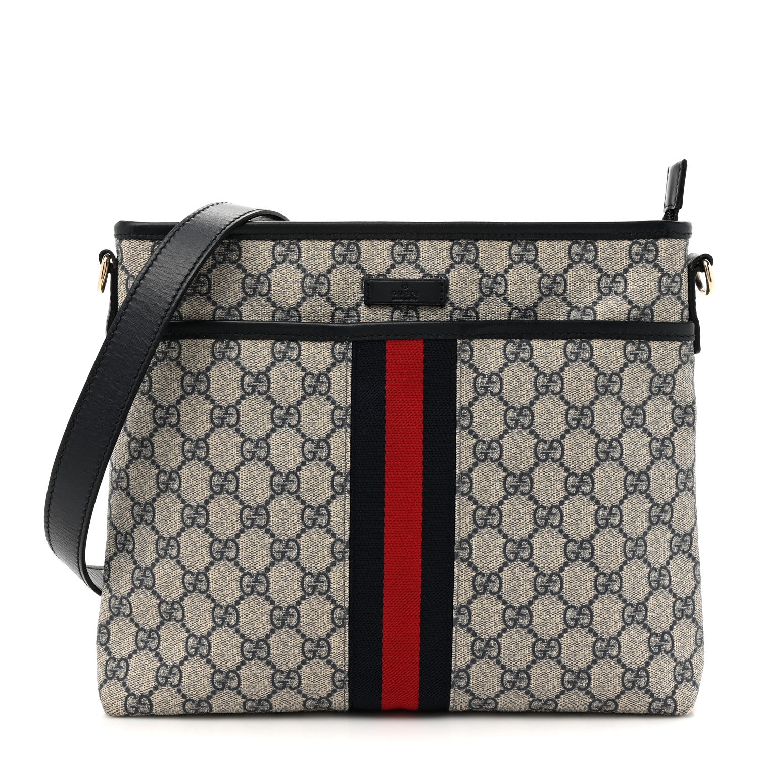 Gucci GG Supreme Monogram Web Flat Messenger Bag Navy 1 of 14