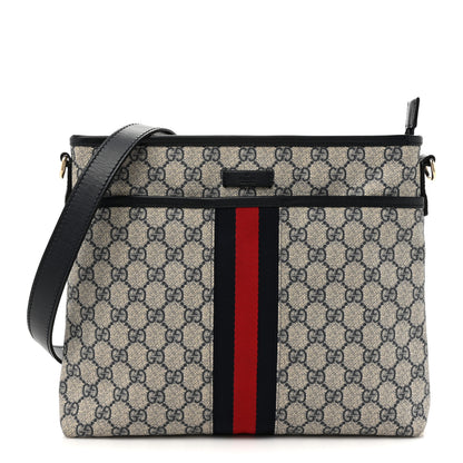 Gucci GG Supreme Monogram Web Flat Messenger Bag Navy 1 of 14