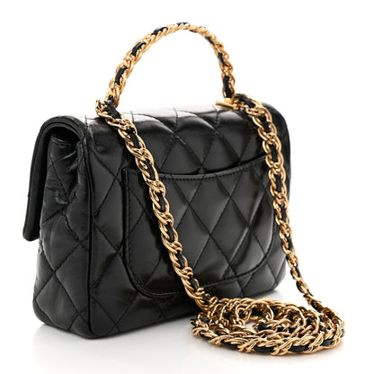 Chanel Shiny Lambskin Quilted Golden Links Top Handle Flap Black 3 of 10