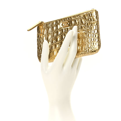 Chanel Metallic Calfskin Crocodile Embossed Cocodile Small Cosmetic Case Gold 2 of 7