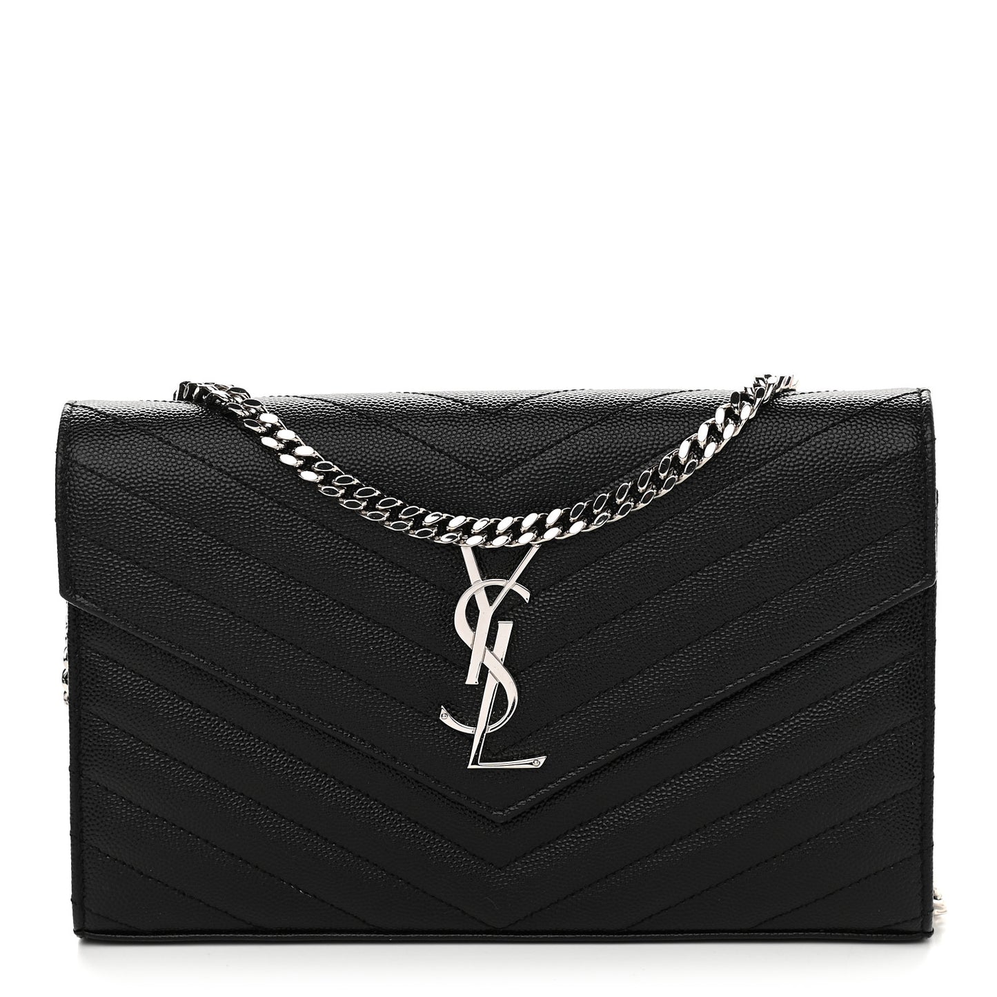 Grain De Poudre Matelasse Chevron Monogram Chain Wallet Black