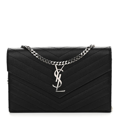 Saint Laurent Grain De Poudre Matelasse Chevron Monogram Chain Wallet Black 1 of 8