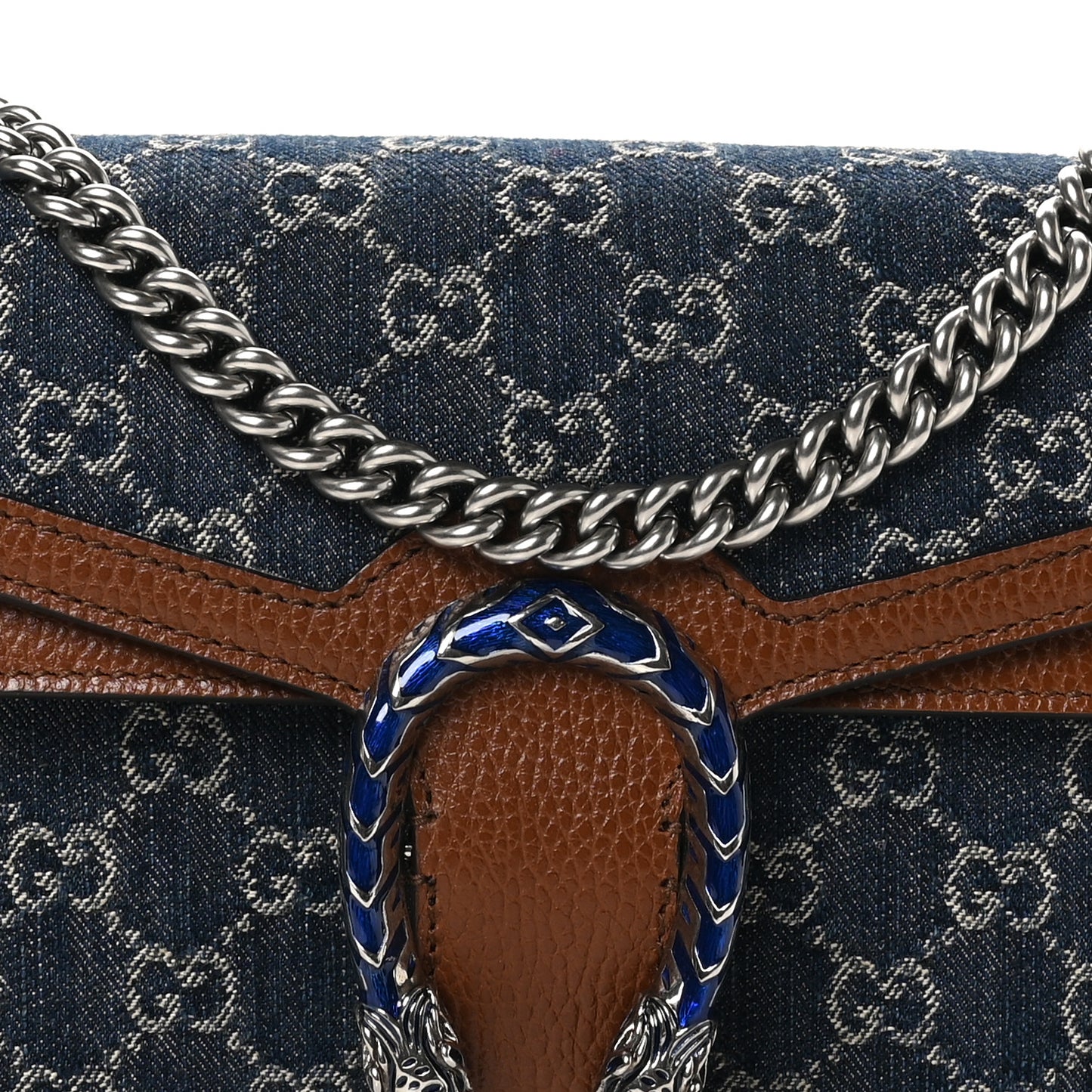 New Denim GG Monogram Dollar Calfskin Enamel Small Dionysus Shoulder Bag Blue Tea Cuir Epilog Electric Blue