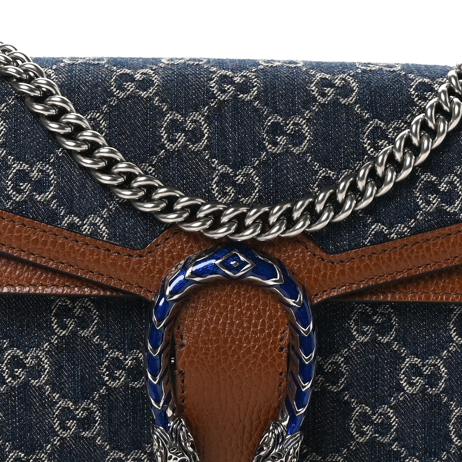 Gucci New Denim GG Monogram Dollar Calfskin Enamel Small Dionysus Shoulder Bag Blue Tea Cuir Epilog Electric Blue 8 of 10