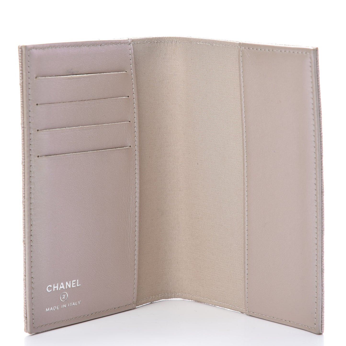 Metallic Caviar Chevron Quilted Passport Holder Light Gold