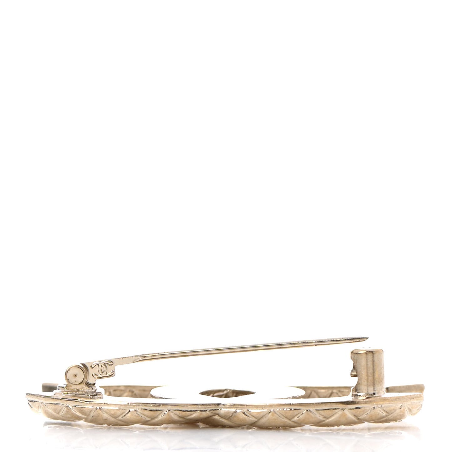 Metal CC Diamond Quilted Brooch Light Gold