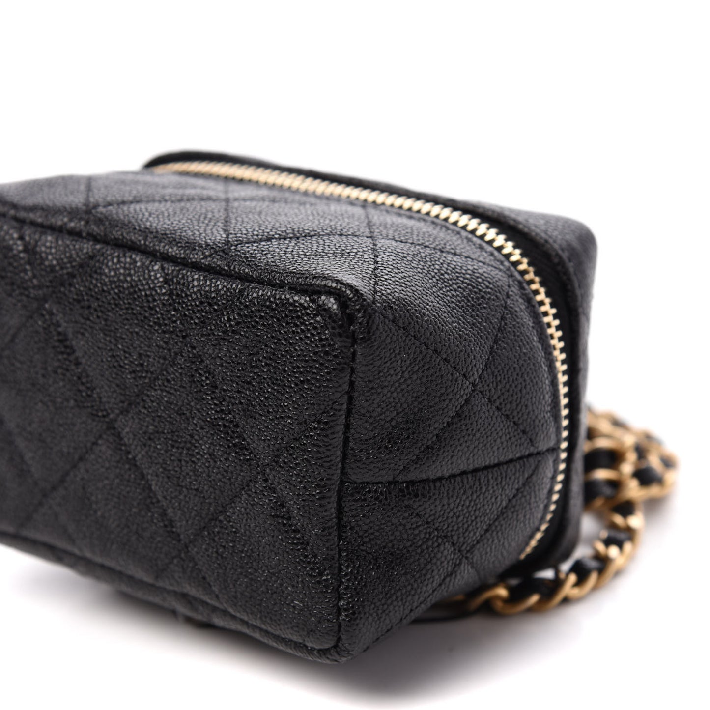 Caviar Quilted Mini Top Handle Vanity With Chain Black