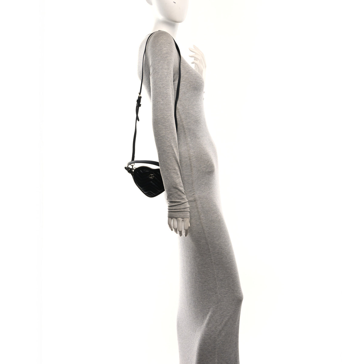 Calfskin Matelasse Diagonal Mini Interlocking G Heart Shoulder Bag Black