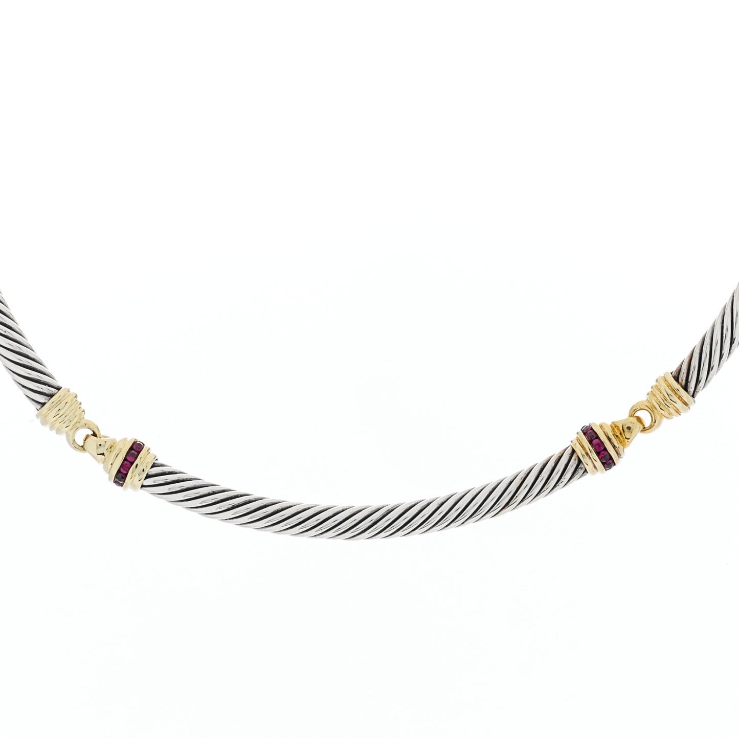 Sterling Silver 14K Yellow Gold Ruby 5mm Metro Cable Collar Necklace