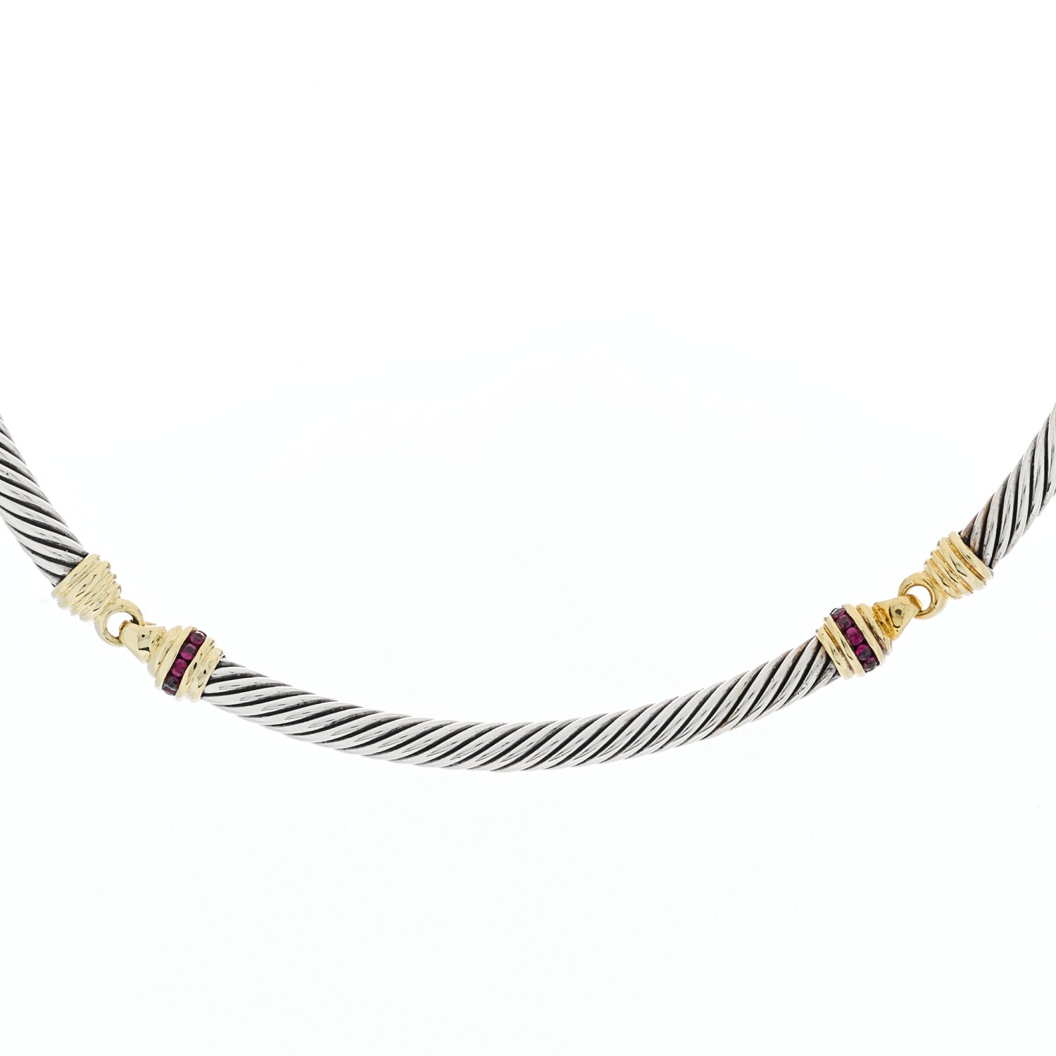 David Yurman Sterling Silver 14K Yellow Gold Ruby 5mm Metro Cable Collar Necklace 2 of 6
