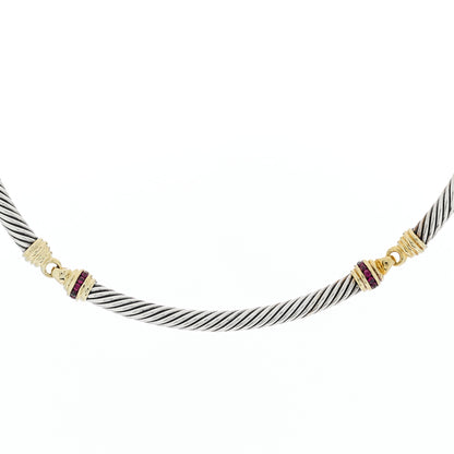 David Yurman Sterling Silver 14K Yellow Gold Ruby 5mm Metro Cable Collar Necklace 2 of 6