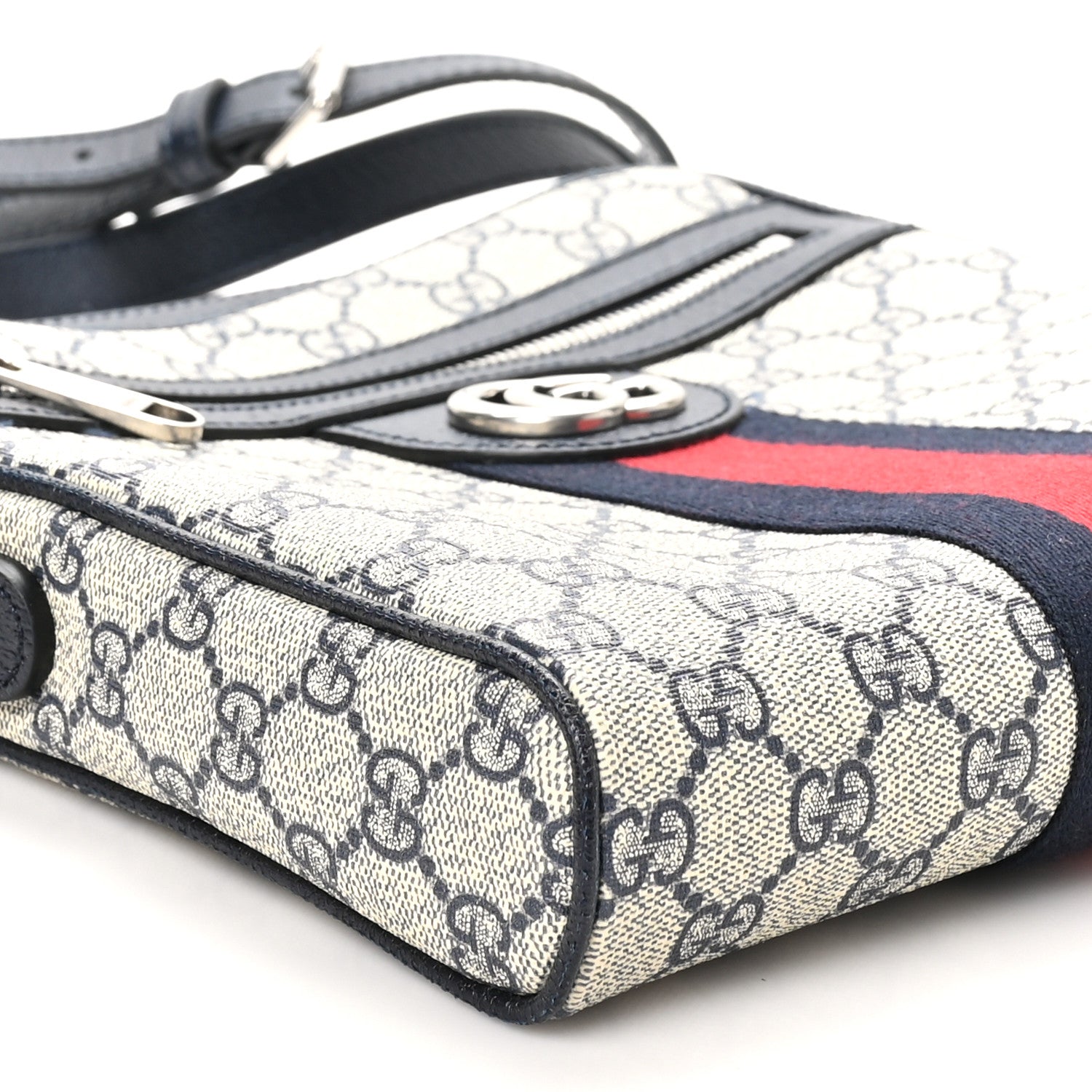 Gucci GG Supreme Monogram Textured Dollar Calfskin Web Small Ophidia Messenger Bag Beige Blue 9 of 10