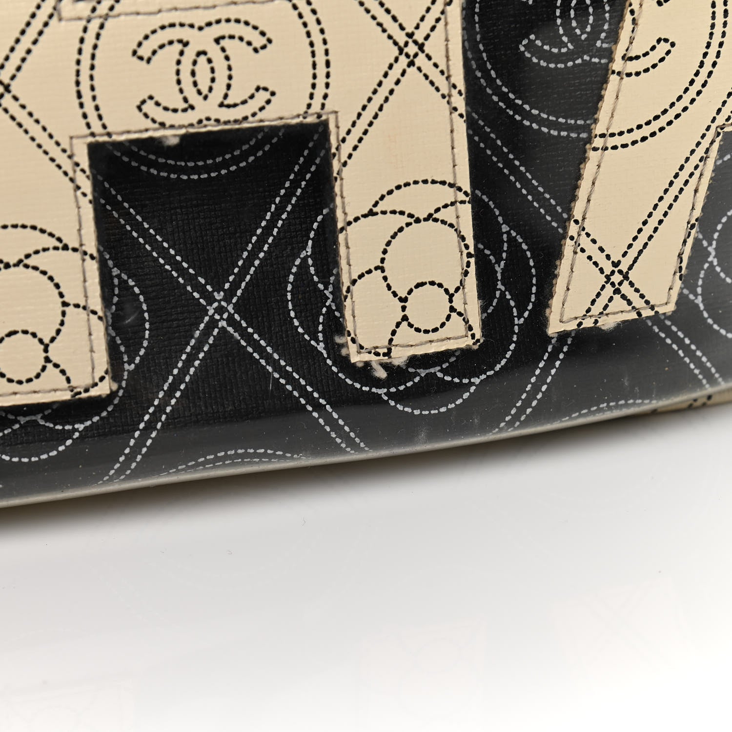 Chanel Coated Canvas Calfskin Camellia Printed Camera Case Black Beige 12 of 14