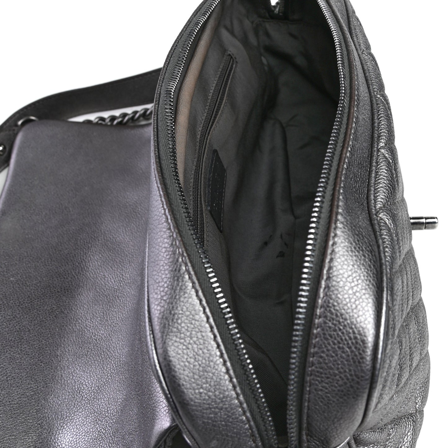Metallic Calfskin Quilted Jumbo Chain Detail Flap Silver