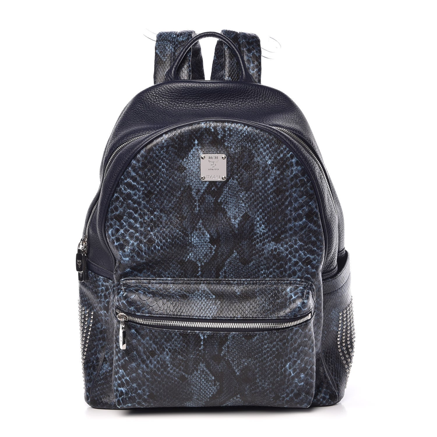 MCM Snakeskin Embossed Visetos Studded Medium Stark Backpack Blue 1 of 14