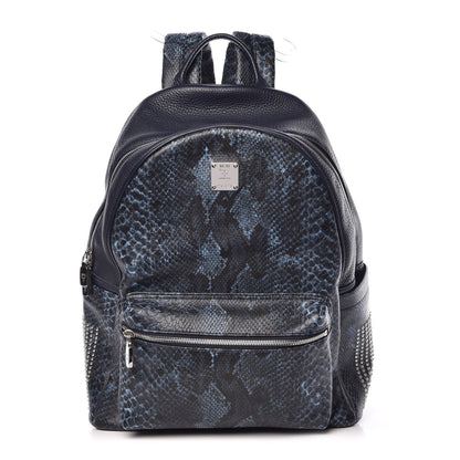 MCM Snakeskin Embossed Visetos Studded Medium Stark Backpack Blue 1 of 14
