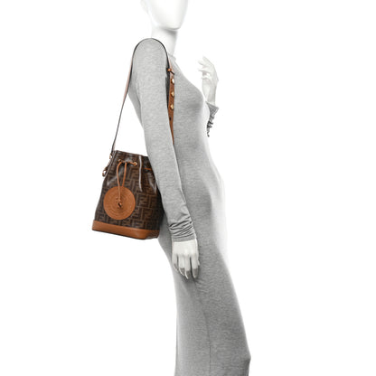 Fendi Glazed Fabric Vitello Grace F is Fendi FF 1974 Stamp Patch Grande Mon Tresor Bucket Bag Mogano Panna Nocciola 2 of 11