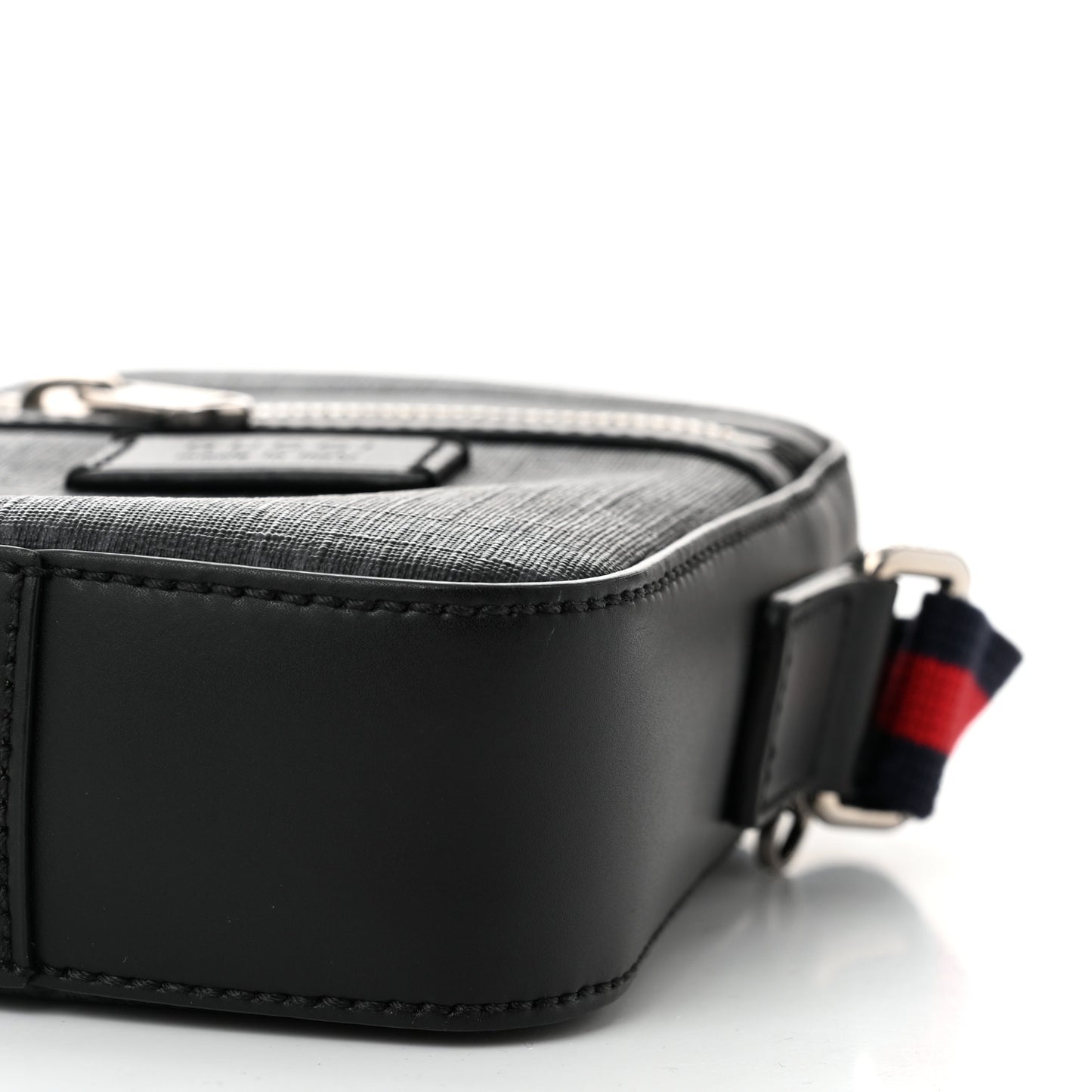 GG Supreme Monogram Appia Calfskin Web Small Camera Messenger Bag Black Grey