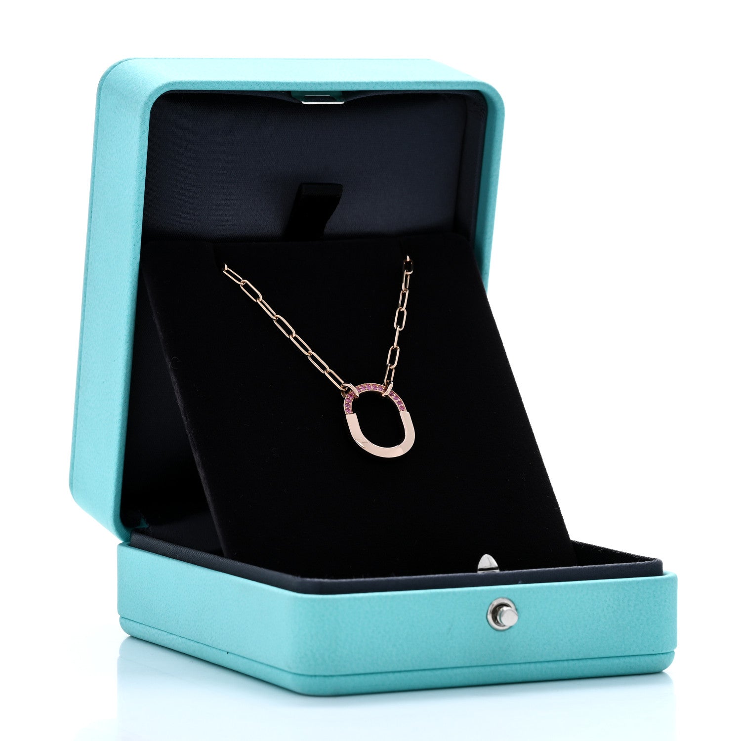 Tiffany 18K Rose Gold Pink Sapphire Small Lock Pendant Necklace 6 of 6