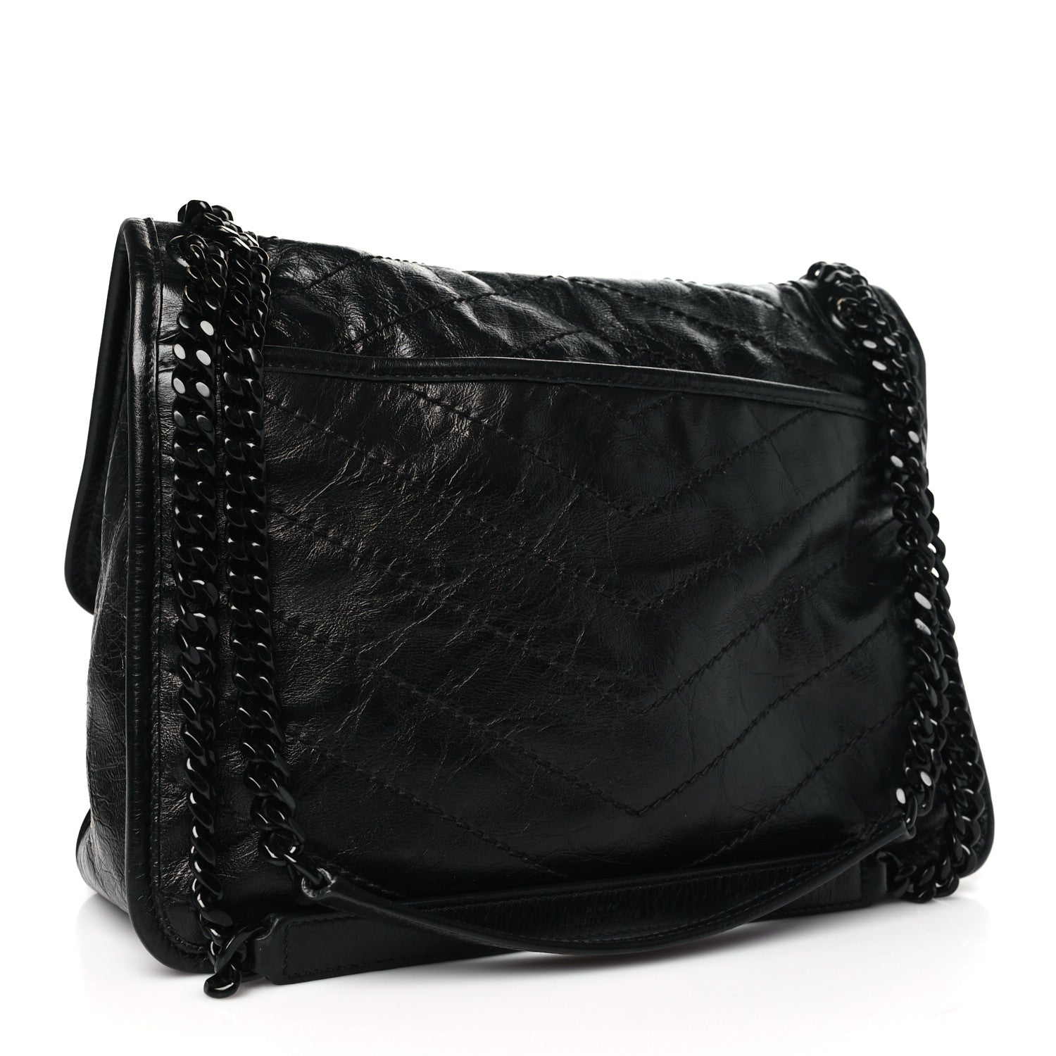 Saint Laurent Crinkled Calfskin Matelasse Monogram Medium Niki Chain Satchel Black 3 of 12