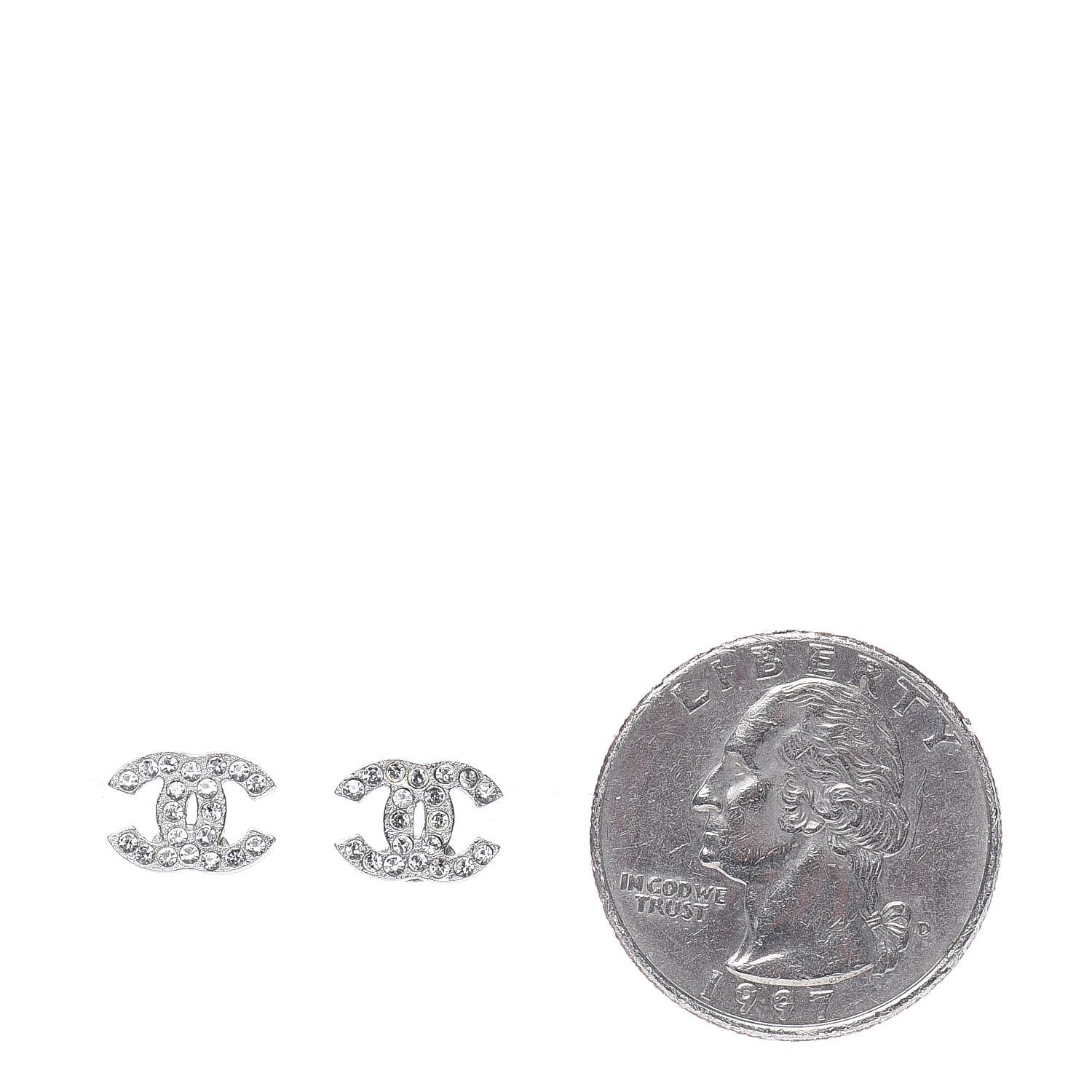 Chanel Crystal Mini Timeless CC Earrings Silver 2 of 5