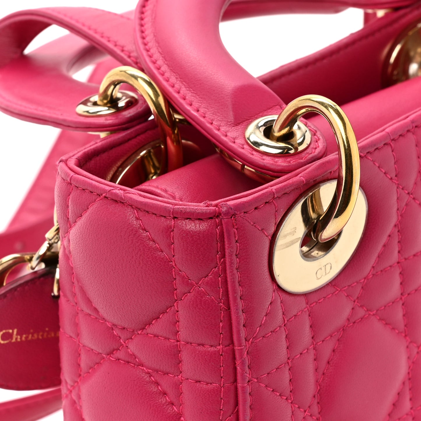 CHRISTIAN DIOR Lambskin Cannage Mini Lady Dior Fuchsia