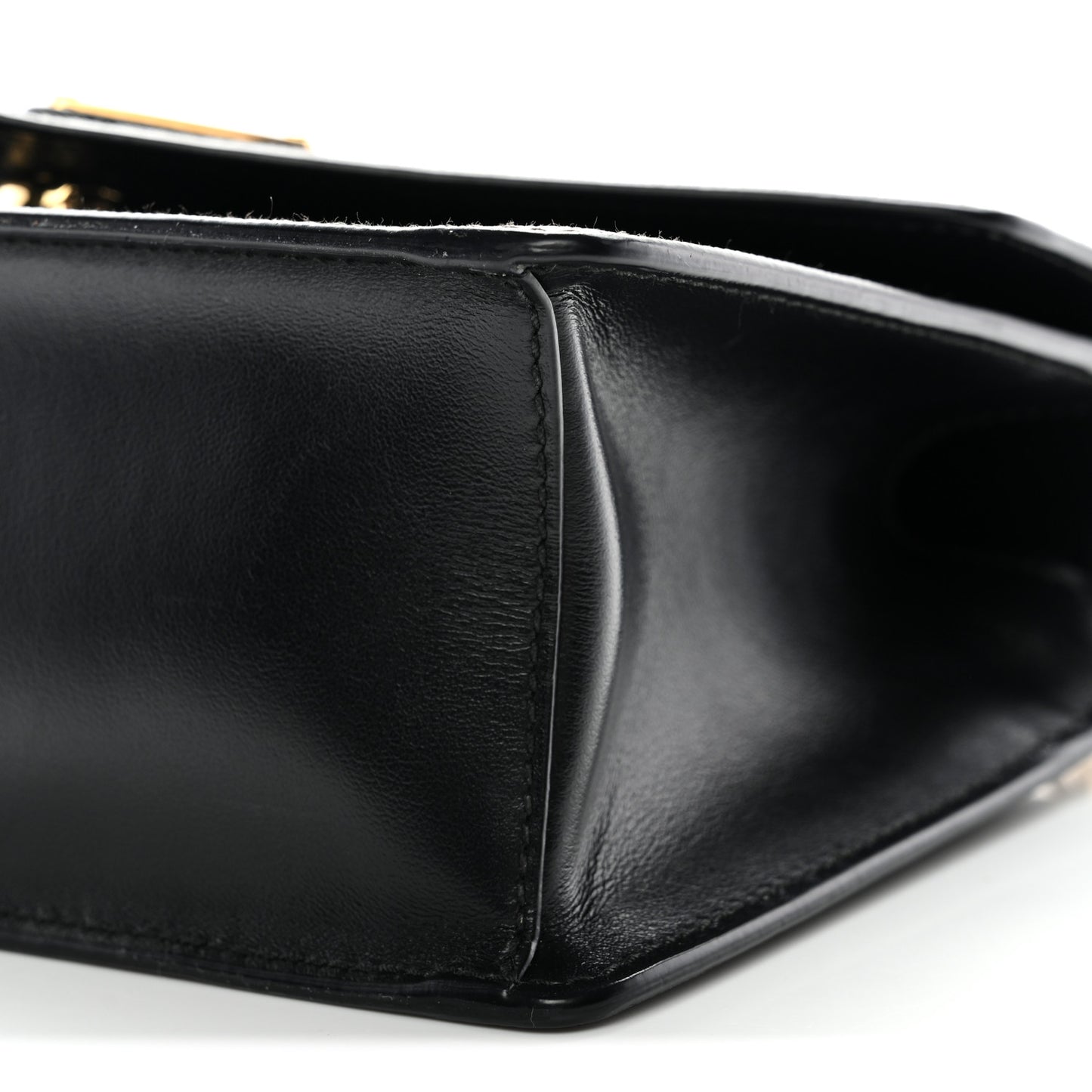 Saffiano Soft Calfskin Metal Triangle Logo Envelope Chain Shoulder Bag Black