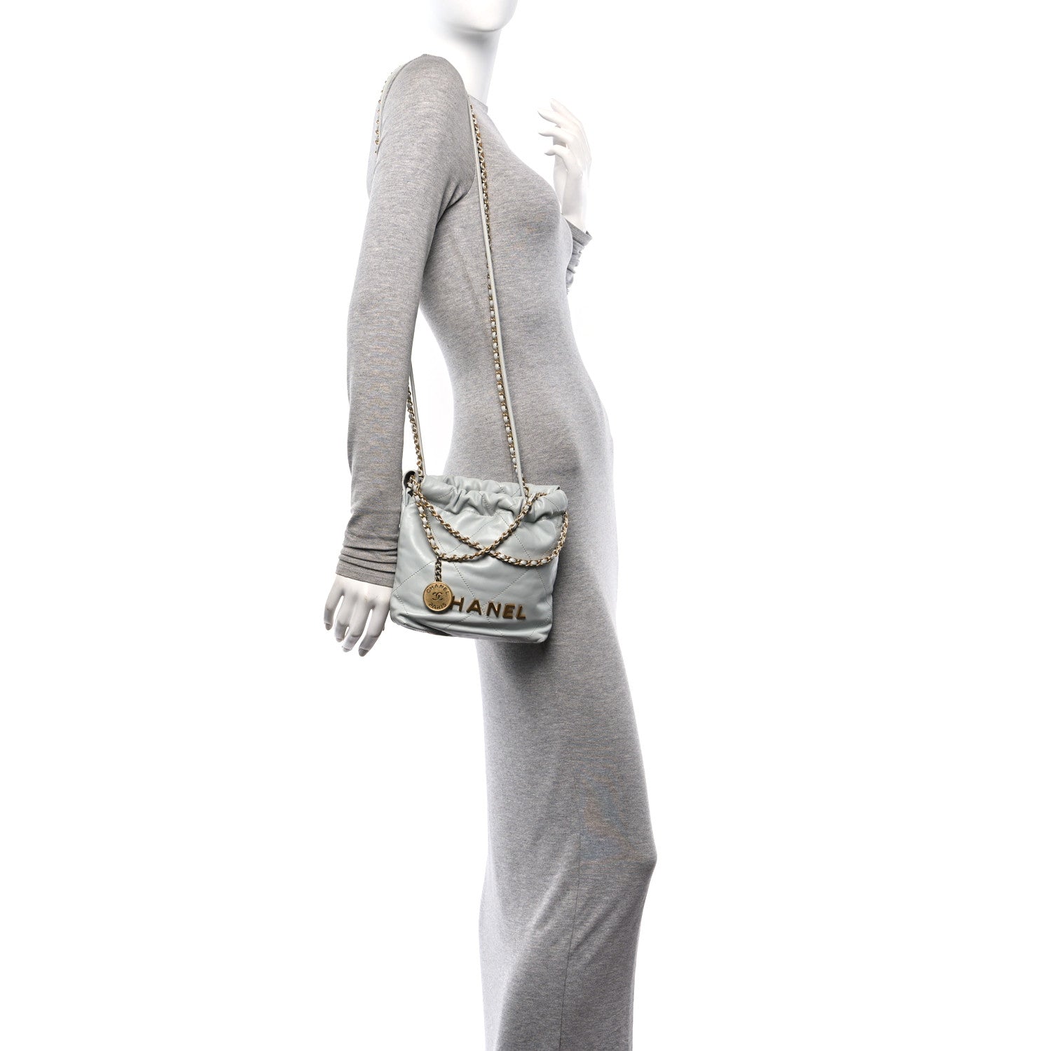 Chanel Shiny Calfskin Quilted Mini Chanel 22 Light Blue 2 of 10