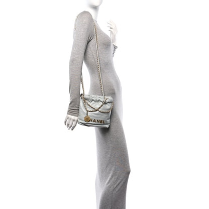 Chanel Shiny Calfskin Quilted Mini Chanel 22 Light Blue 2 of 10