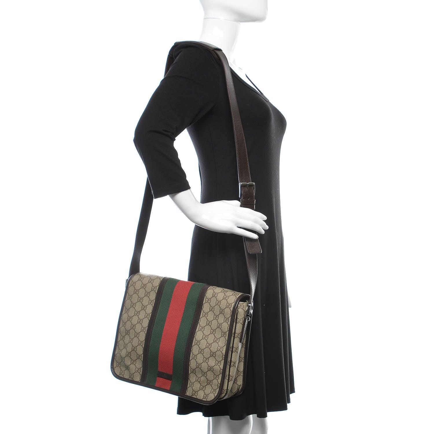 Gucci GG Plus Monogram Web Medium Flap Messenger Beige Dark Brown 2 of 9