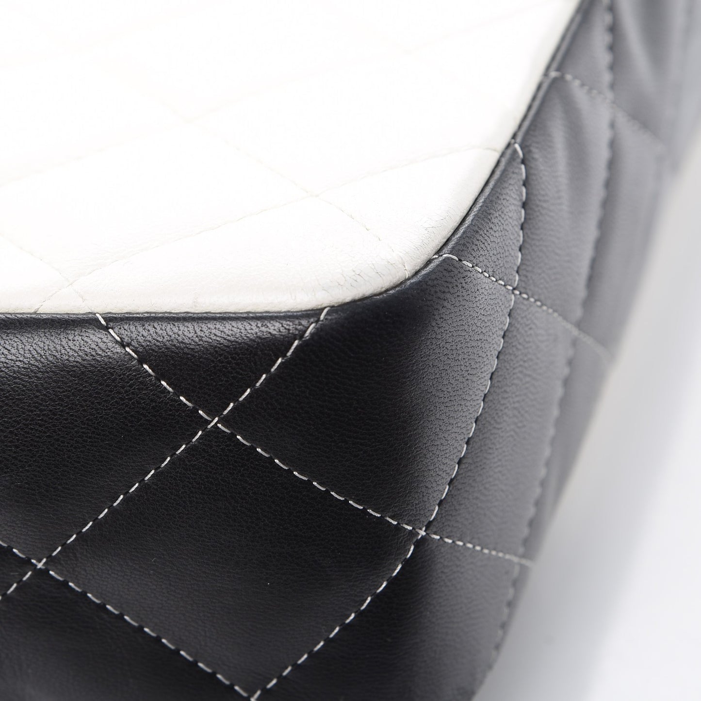 Lambskin Quilted Colorblock Jumbo Double Flap Black White Beige