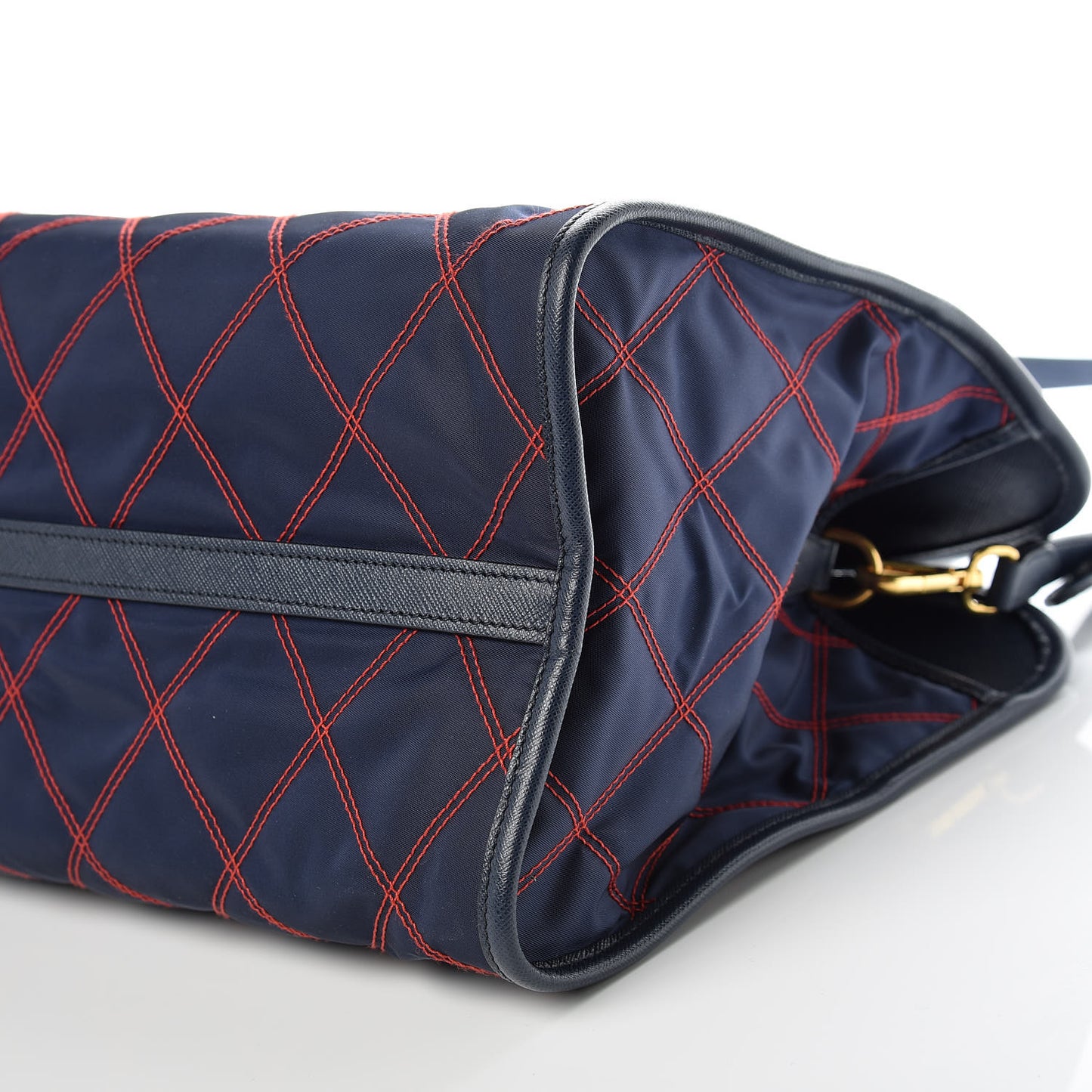 Saffiano Tessuto Nylon Impunturato Quilted Shopper Baltico Fuoco