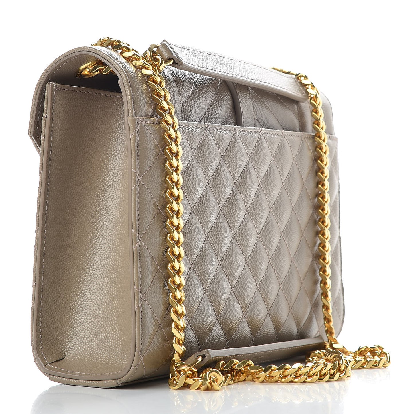 Grain De Poudre Textured Mixed Matelasse Medium Triquilt Monogram Satchel Dusty Grey