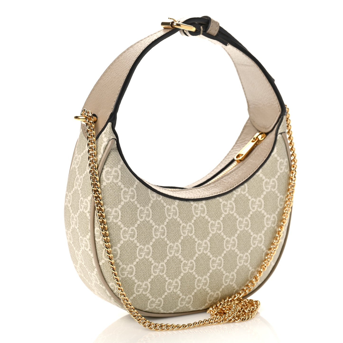 GG Supreme Monogram Textured Dollar Calfskin Mini Retro Interlocking G Half Moon Bag Beige Mystic White Oatmeal