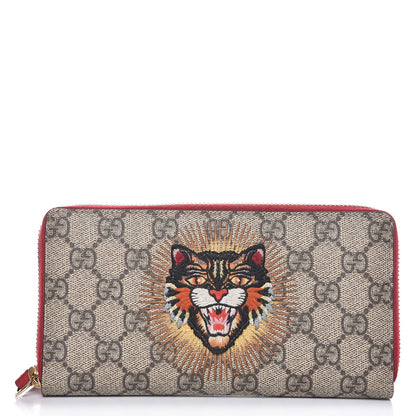 Gucci GG Supreme Monogram Angry Cat Embroidered Zip Around Wallet Red 1 of 6