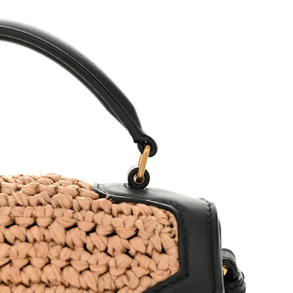 Saint Laurent Raffia Calfskin Mini Classic Monogram Cassandra Top Handle Black Natural 14 of 15