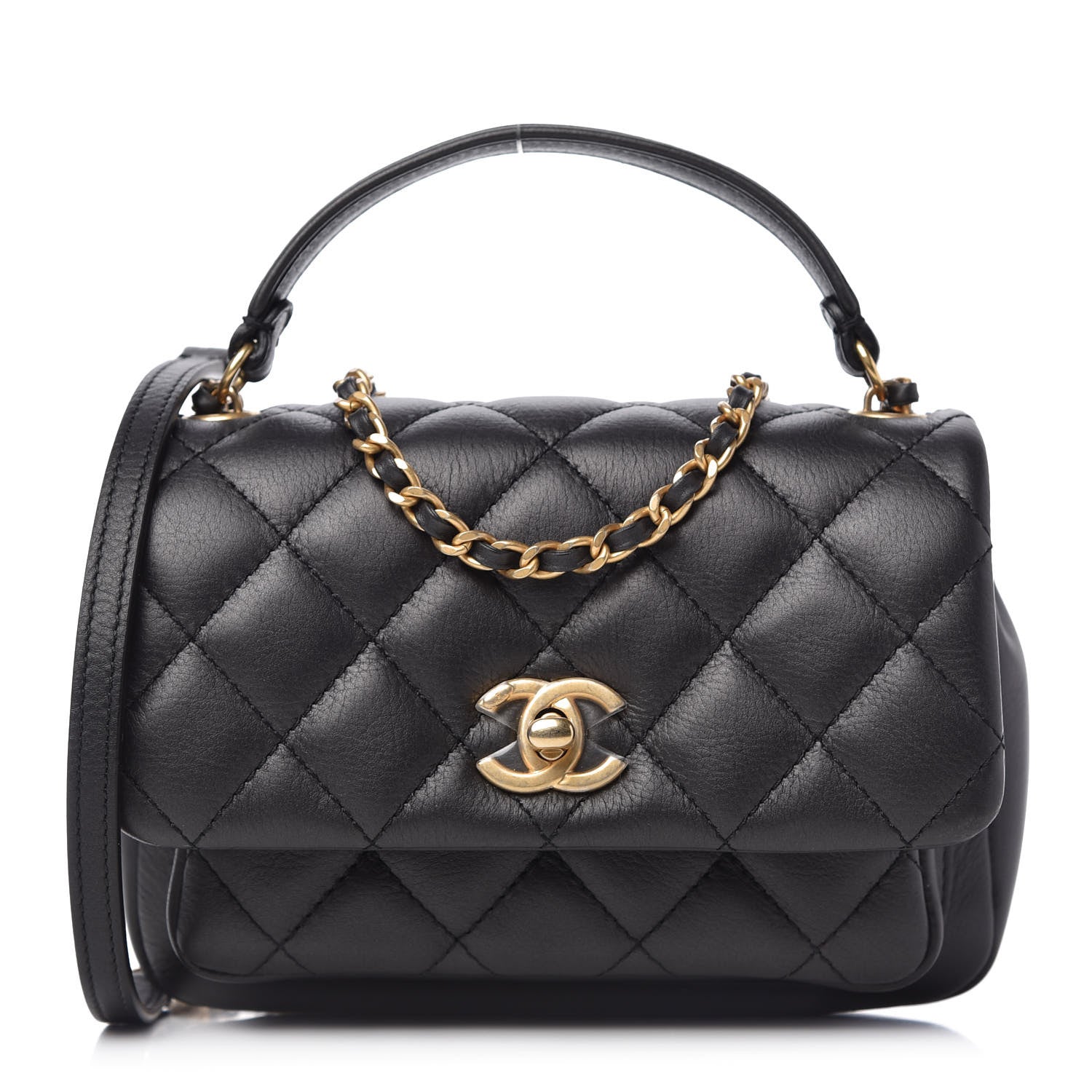 Chanel Calfskin Quilted Top Handle Flap Black 1 of 10