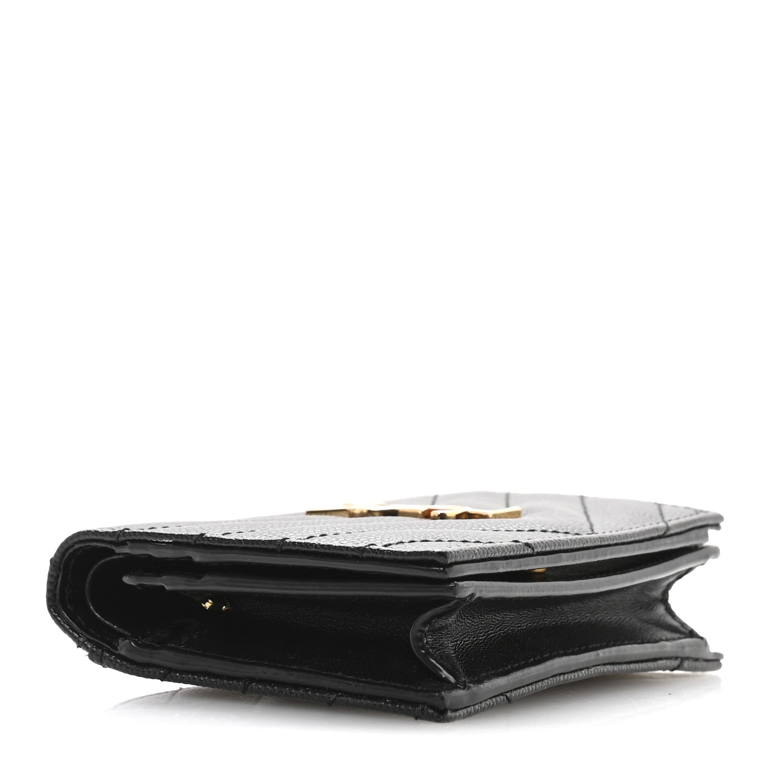 Saint Laurent Grain De Poudre Matelasse Chevron Monogram Flap Card Case Black 4 of 8