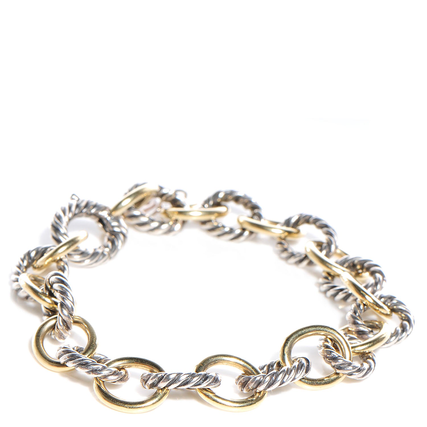 David Yurman Sterling Silver 18K Yellow Gold 10mm Medium Oval Link Bracelet 3 of 6